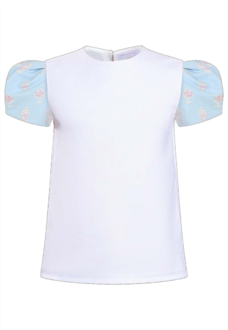 Atelier Choux Girls Puff-Sleeved Choux Top Blue TP-JQ-FRTH_BLUE