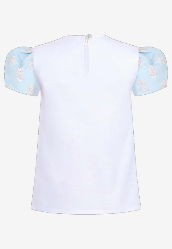 Atelier Choux Girls Puff-Sleeved Choux Top Blue TP-JQ-FRTH_BLUE