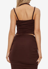 Cult Gaia Ruched Cropped Top with Knots Brown TP28822JY1952_BROWN