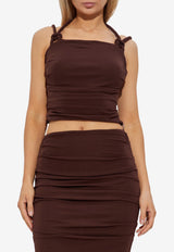 Cult Gaia Ruched Cropped Top with Knots Brown TP28822JY1952_BROWN