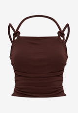 Cult Gaia Ruched Cropped Top with Knots Brown TP28822JY1952_BROWN