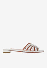 Aquazzura Tequila Crystal-Embellished Flat Sandals Silver TQLFLAS3-NPLCCC SILVER