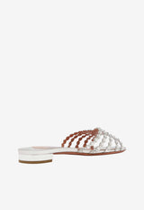 Aquazzura Tequila Crystal-Embellished Flat Sandals Silver TQLFLAS3-NPLCCC SILVER
