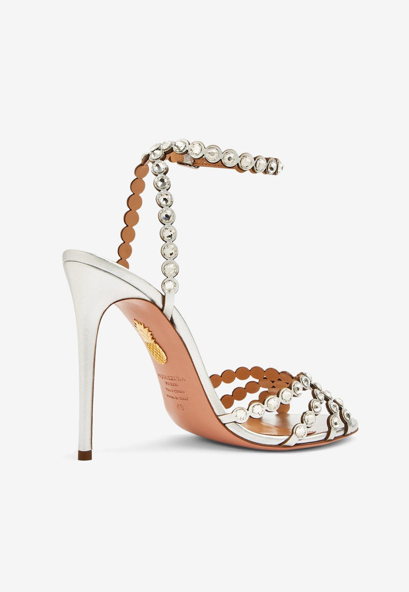 Aquazzura Tequila 105 Crystal-Embellished Sandals TQLHIGS0-NPLCCC SILVER