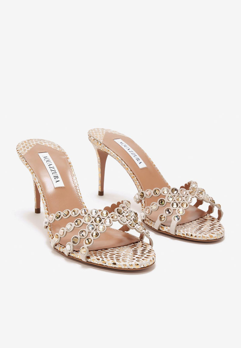Aquazzura Tequila 75 Crystal Embellished Mules Cream TQLMIDM0-DGN-SOG