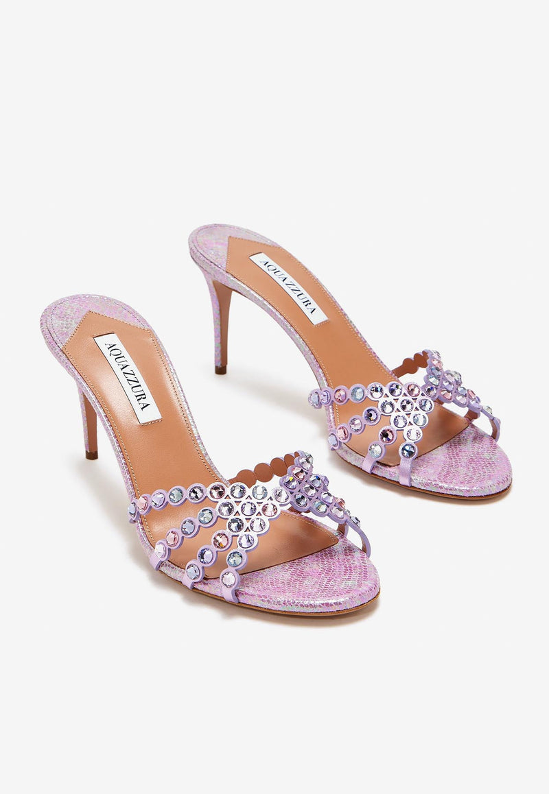 Aquazzura Tequila 75 Crystal Embellished Mules Pink TQLMIDM0-TYL-930