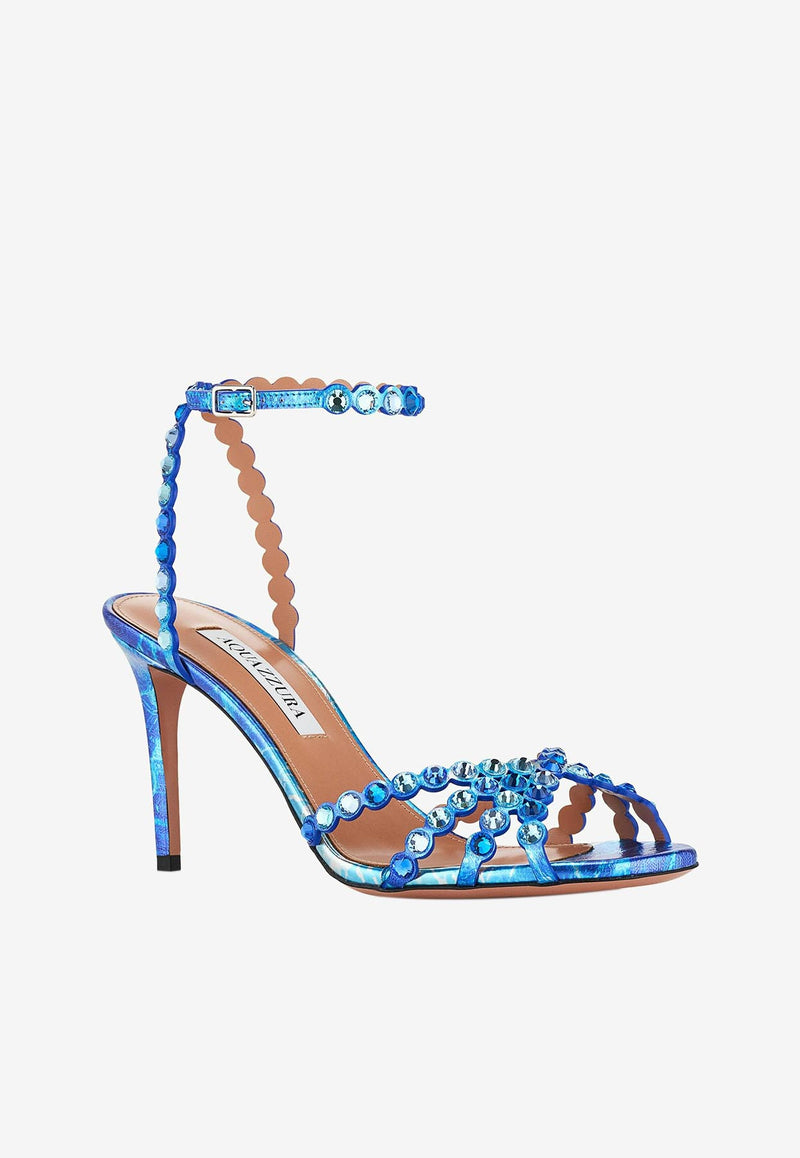 Aquazzura Tequila 85 Crystal-Embellished Sandals TQLMIDS0-MTOBLU BLUE