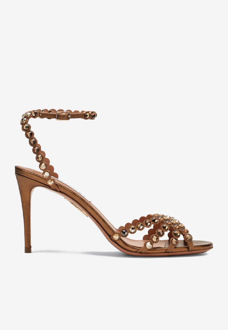 Aquazzura Tequila 85 Rhinestone Embellished Sandals Bronze TQLMIDS0CYN/S_AQUA-BRA