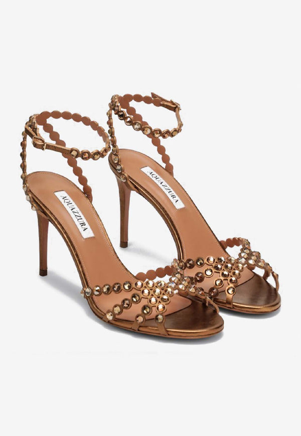 Aquazzura Tequila 85 Rhinestone Embellished Sandals Bronze TQLMIDS0CYN/S_AQUA-BRA