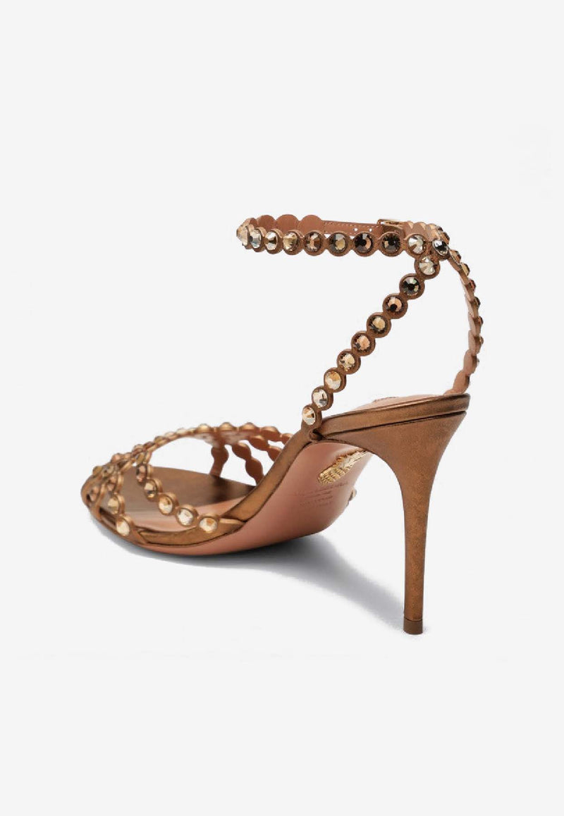 Aquazzura Tequila 85 Rhinestone Embellished Sandals Bronze TQLMIDS0CYN/S_AQUA-BRA