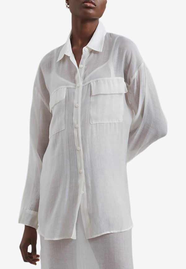 The Frankie Shop Madeline Long-Sleeved Sheer Shirt White TSHMAD005WHITE