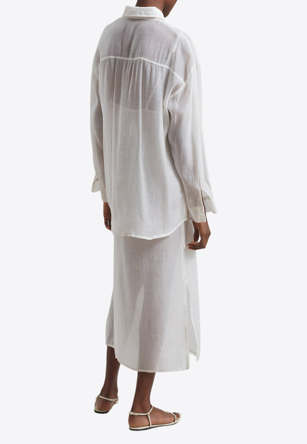 The Frankie Shop Madeline Long-Sleeved Sheer Shirt White TSHMAD005WHITE