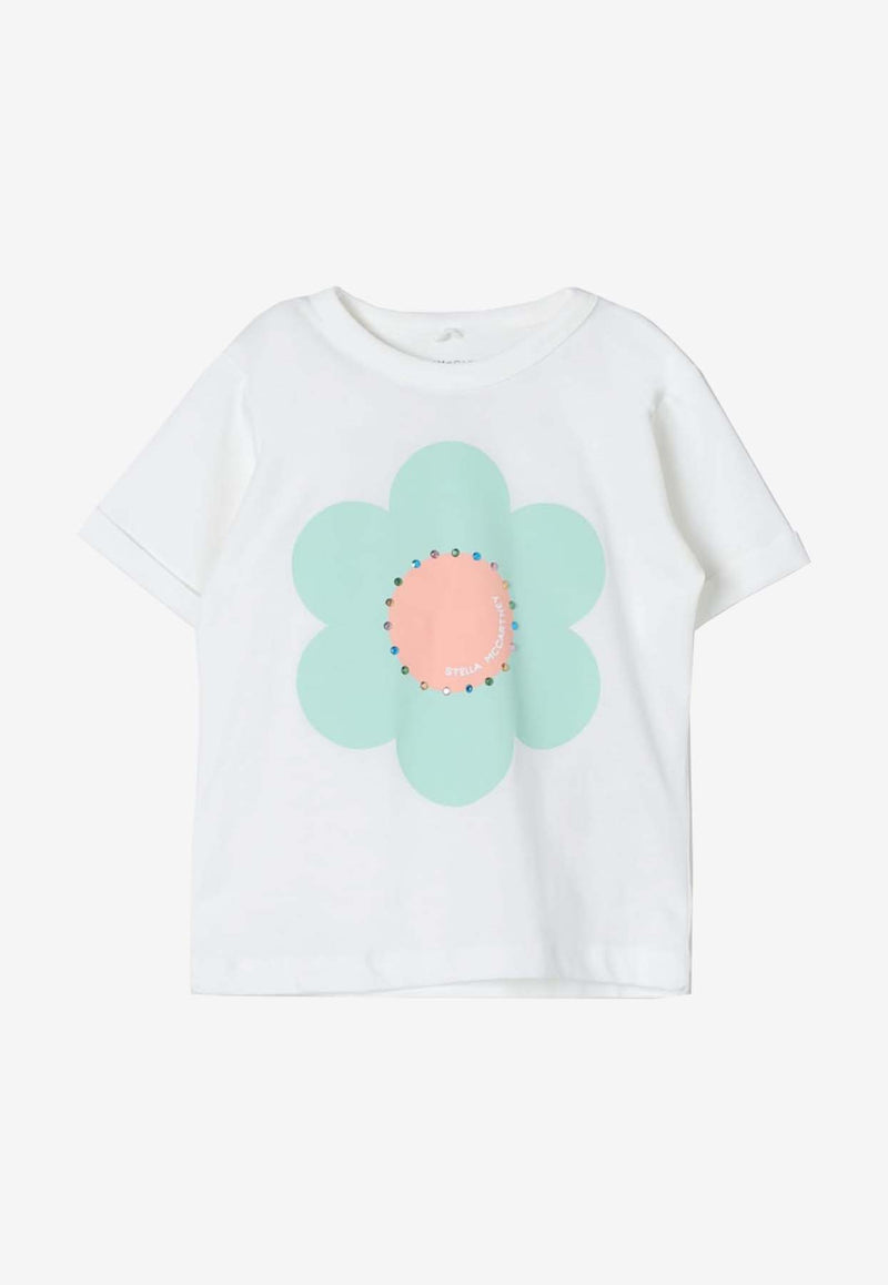 Stella McCartney Kids Girls Flower Print T-shirt TU8E01-Z0434IVORY