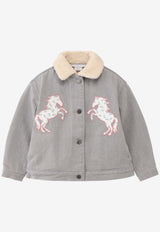 Stella McCartney Kids Girls Horse Appliqué Denim Jacket Gray TV2A57-Z0746GREY