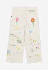 Stella McCartney Kids Girls Floral Embroidered Jeans White TV6A10-Z2038IVORY