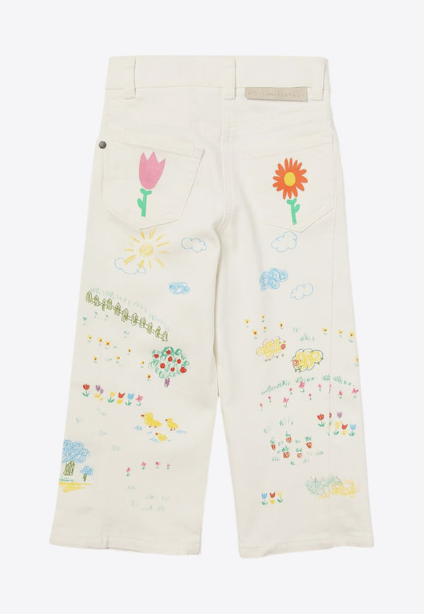 Stella McCartney Kids Girls Floral Embroidered Jeans White TV6A10-Z2038IVORY