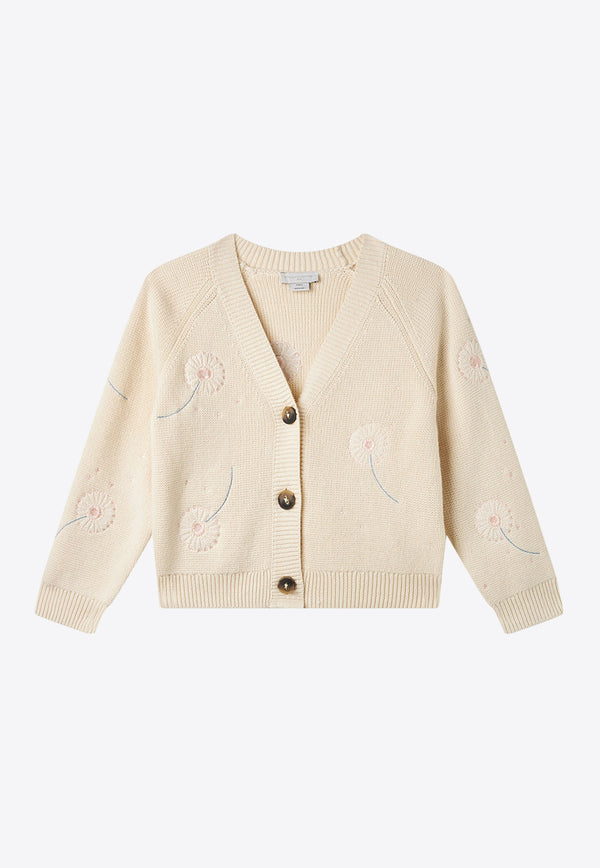 Stella McCartney Kids Girls Flower Embroidered Knitted Cardigan Cream TV9A80-Z1528CREAM