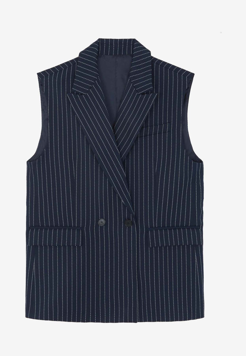 The Frankie Shop Shane Double-Breasted Striped Vest Blue TVESHA855NAVY