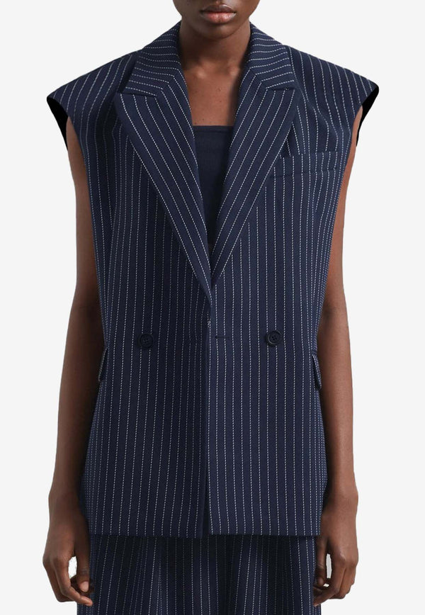 The Frankie Shop Shane Double-Breasted Striped Vest Blue TVESHA855NAVY