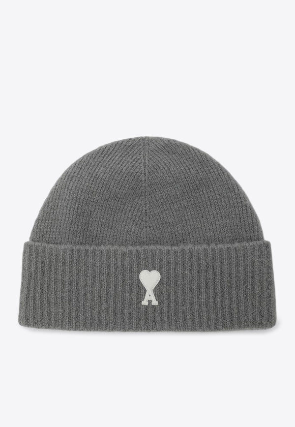 AMI PARIS Ami De Coeur Ribbed Knit Beanie Gray UBO005KN0135/R_AMI-058