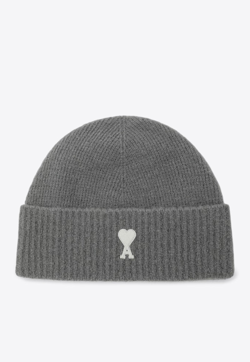 AMI PARIS Ami De Coeur Ribbed Knit Beanie Gray UBO005KN0135/R_AMI-058