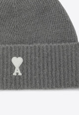 AMI PARIS Ami De Coeur Ribbed Knit Beanie Gray UBO005KN0135/R_AMI-058