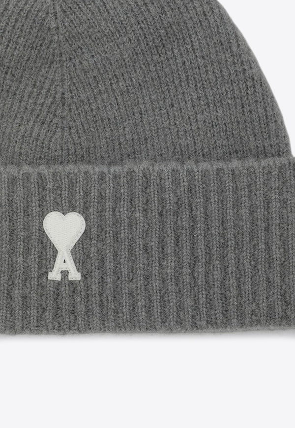 AMI PARIS Ami De Coeur Ribbed Knit Beanie Gray UBO005KN0135/R_AMI-058