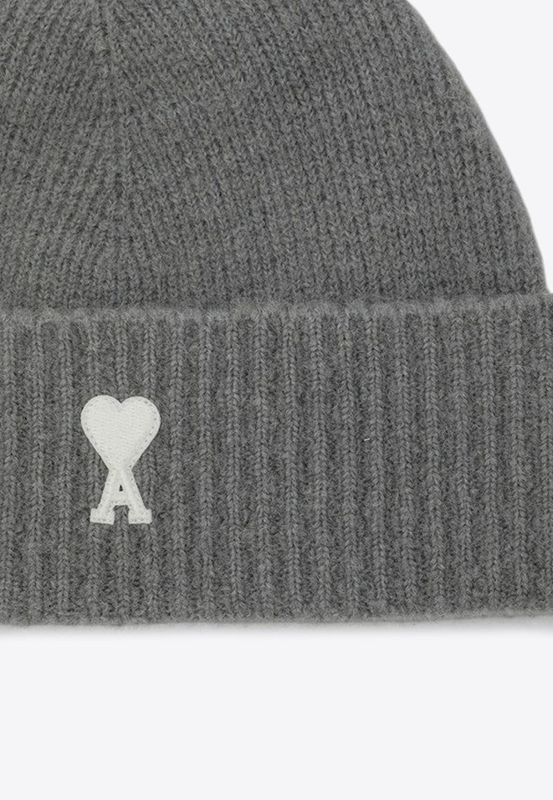 AMI PARIS Ami De Coeur Ribbed Knit Beanie Gray UBO005KN0135/R_AMI-058