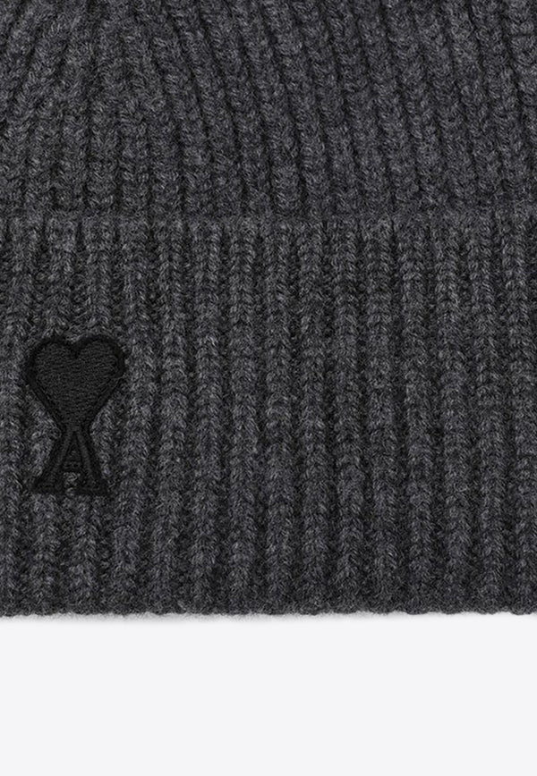 AMI PARIS Ami De Coeur Wool Beanie Gray UBO006018/R_AMI-0504