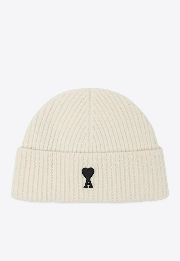 AMI PARIS Ami De Coeur Ribbed Knit Beanie White UBO006018/R_AMI-151
