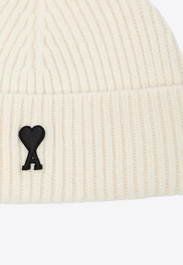 AMI PARIS Ami De Coeur Ribbed Knit Beanie White UBO006018/R_AMI-151