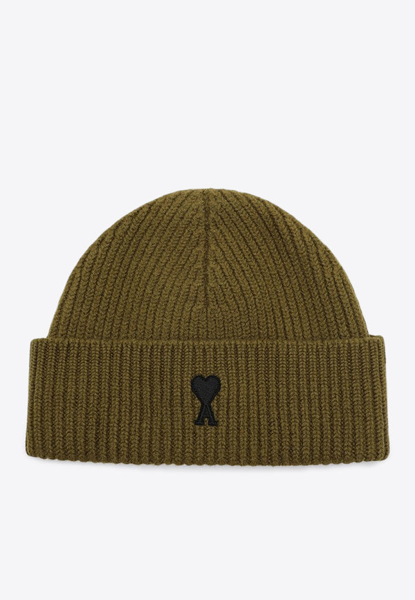 AMI PARIS Ami De Coeur Wool Beanie Khaki UBO006018/R_AMI-2988