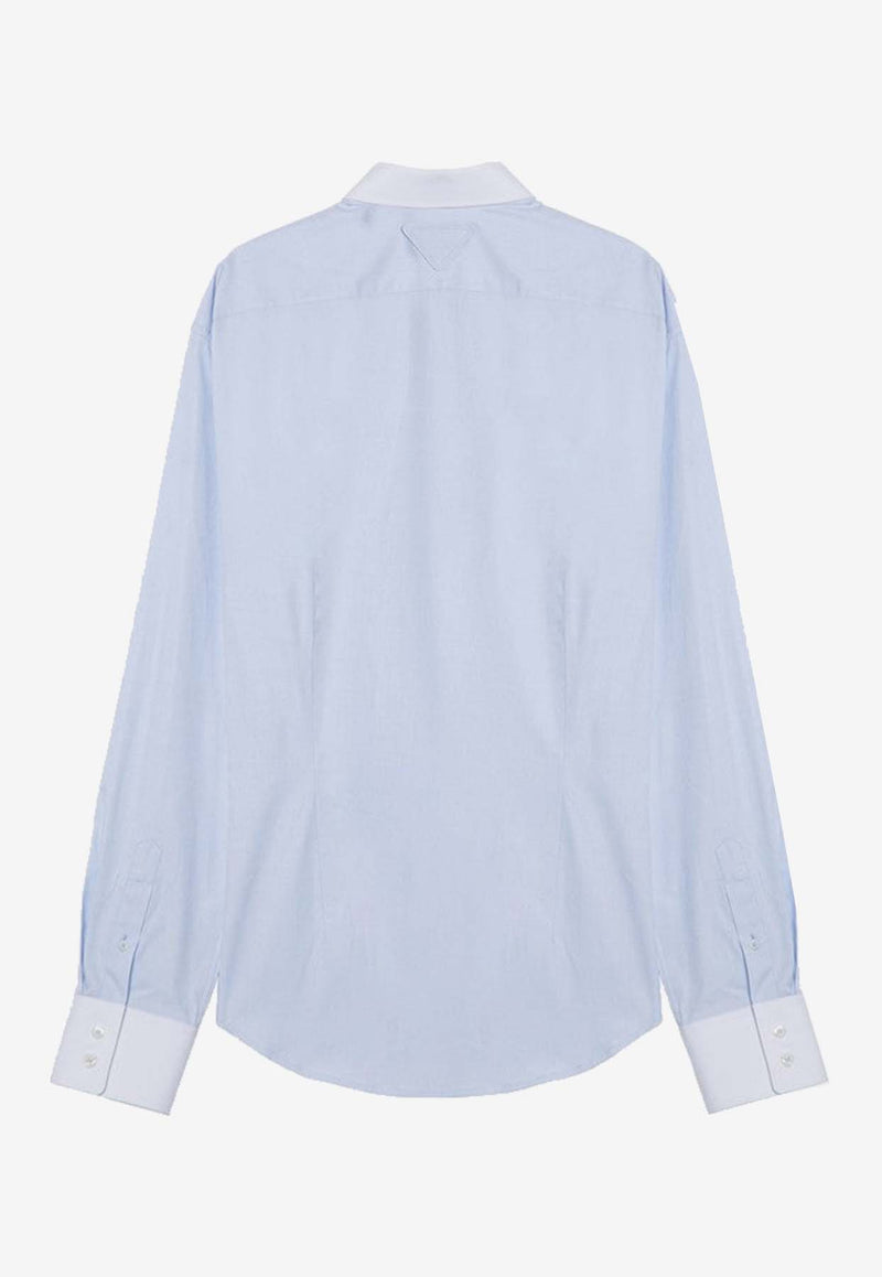 Prada Triangle Logo Patch Long-Sleeved Shirt Light Blue UCN572OOO15MZ/P_PRADA-F0X24