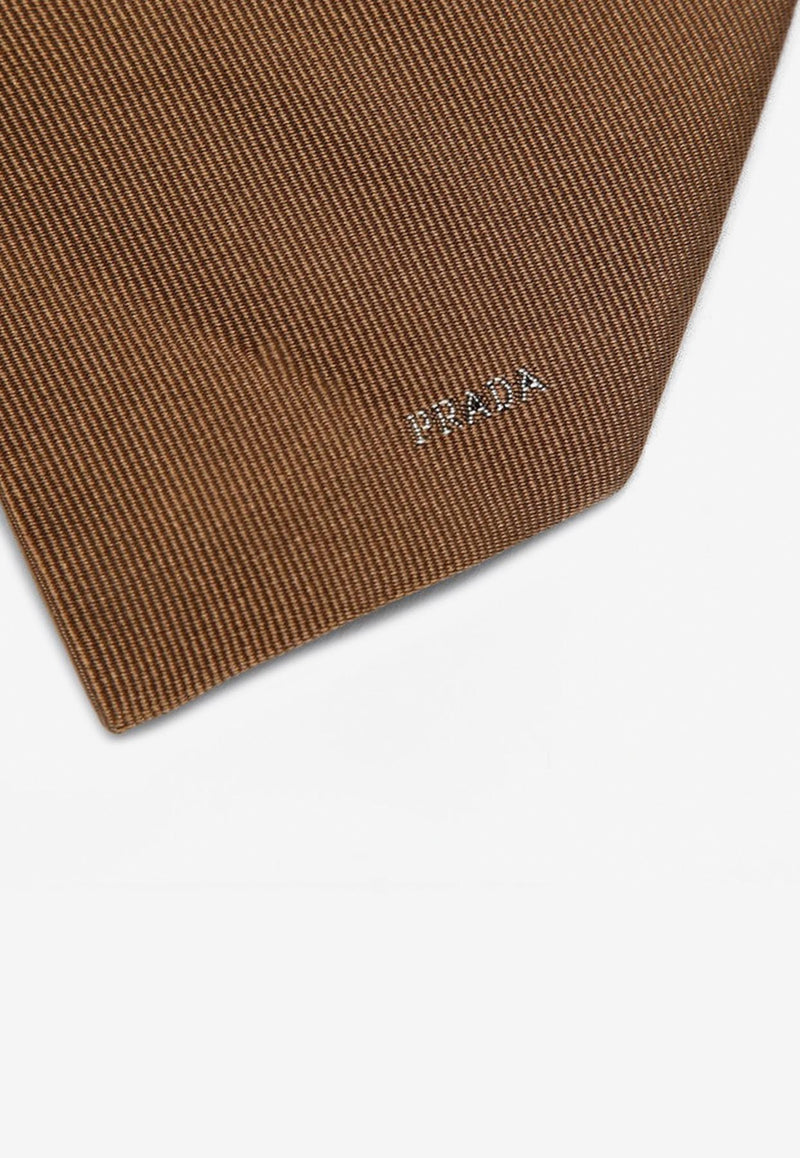 Prada Embroidered Logo Silk Tie Caramel UCR77OOO1QIK/P_PRADA-F0T5C