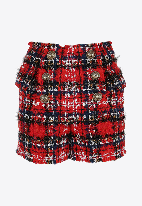 Balmain Tartan Tweed Shorts Red UF15002W076 MAU/RED
