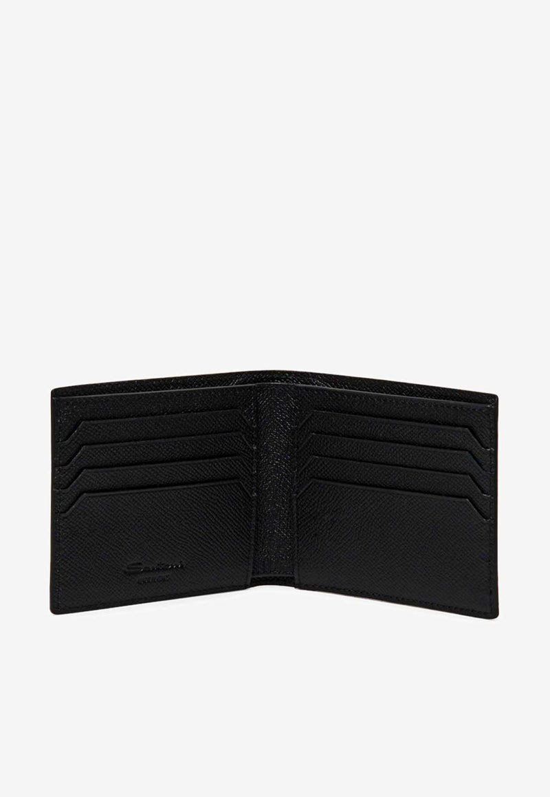 Santoni Bi-Fold Logo Wallet in Saffiano Leather Black UFPPA2375FO-ANCFN01BLACK