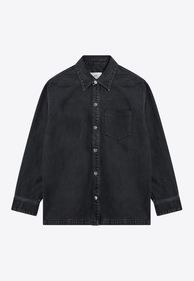 AMI PARIS Long-Sleeved Denim Shirt Black UJK261CO0037/P_AMI-001