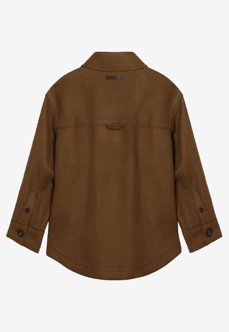 AMI PARIS Wool Long-Sleeved Shirt Brown UJK824UWV0078/R_AMI-216