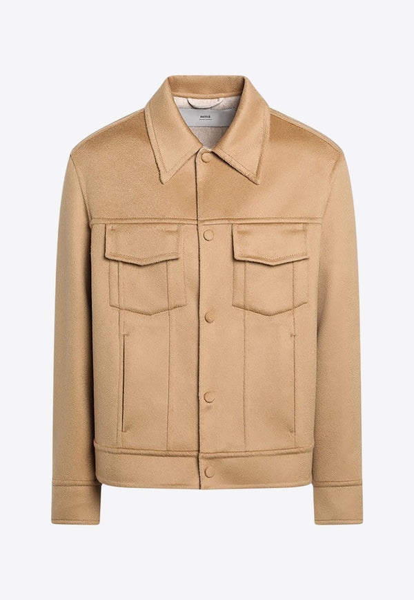 AMI PARIS Ami De Coeur Wool Trucker Jacket Beige UJK847WO0009/R_AMI-2802