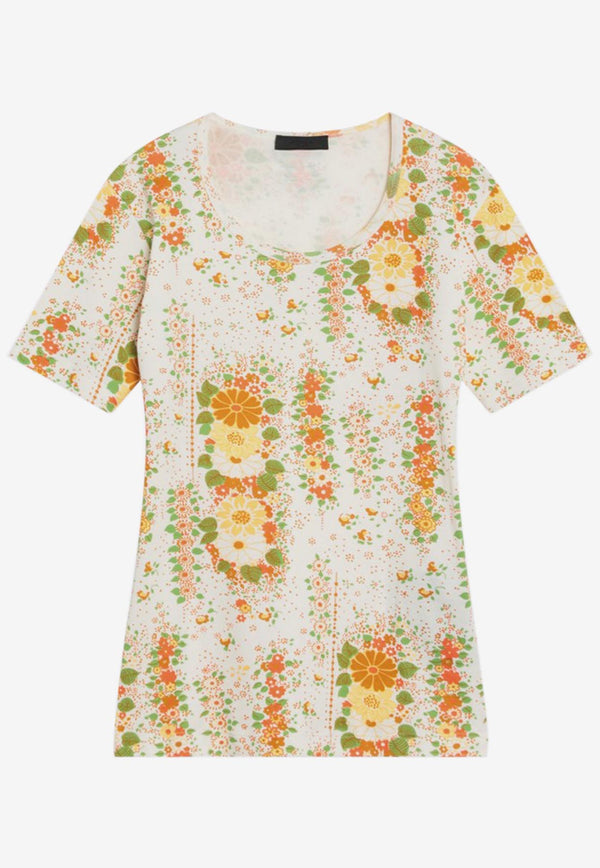Prada Floral Print T-shirt Multicolor UJN944OOO174U/R_PRADA-F0049
