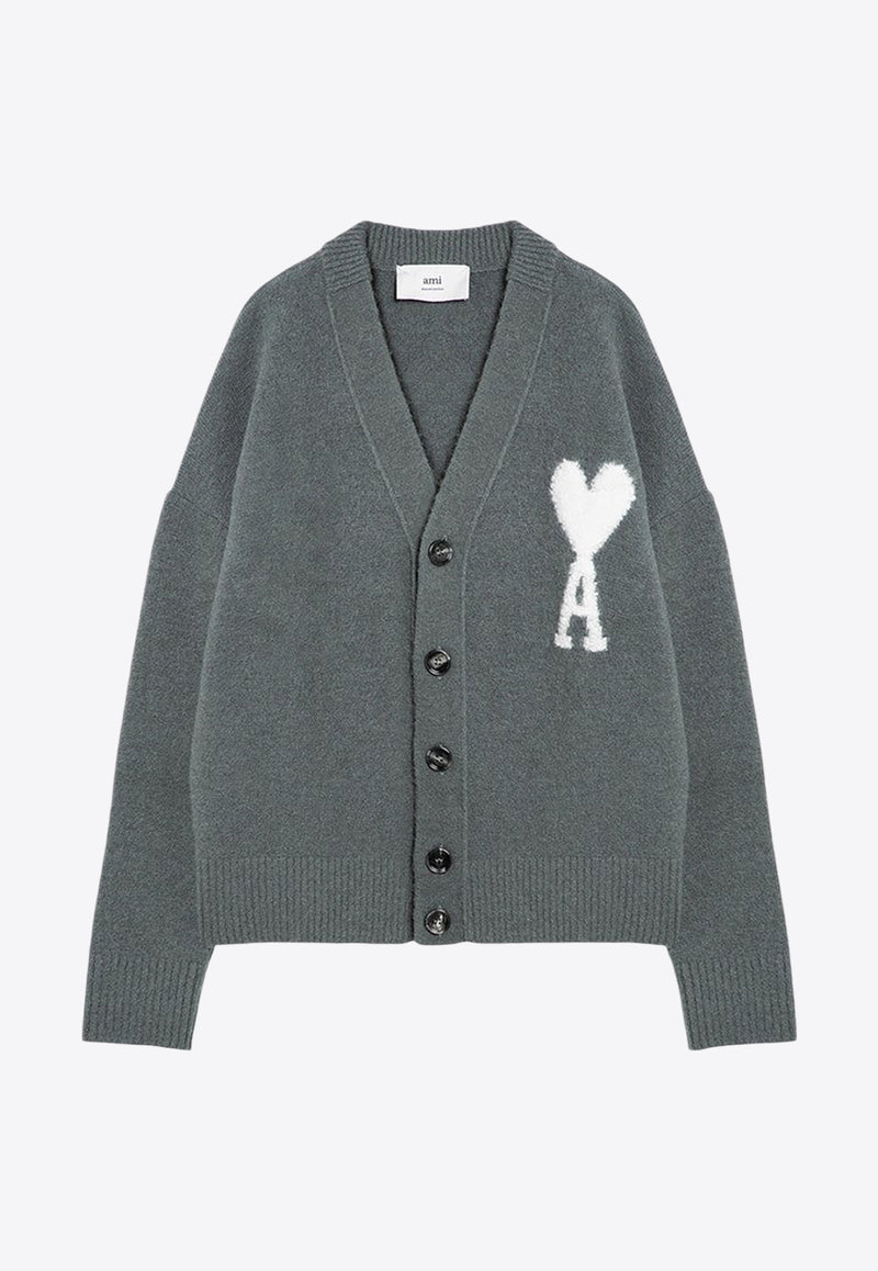 AMI PARIS Ami De Coeur Intarsia Knit Cardigan Gray UKC025UKN0032/P_AMI-4013