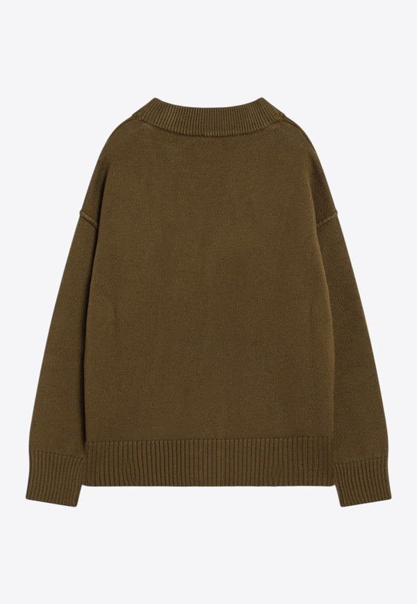 AMI PARIS Ami De Coeur Wool Cardigan Brown UKC367018/R_AMI-2988