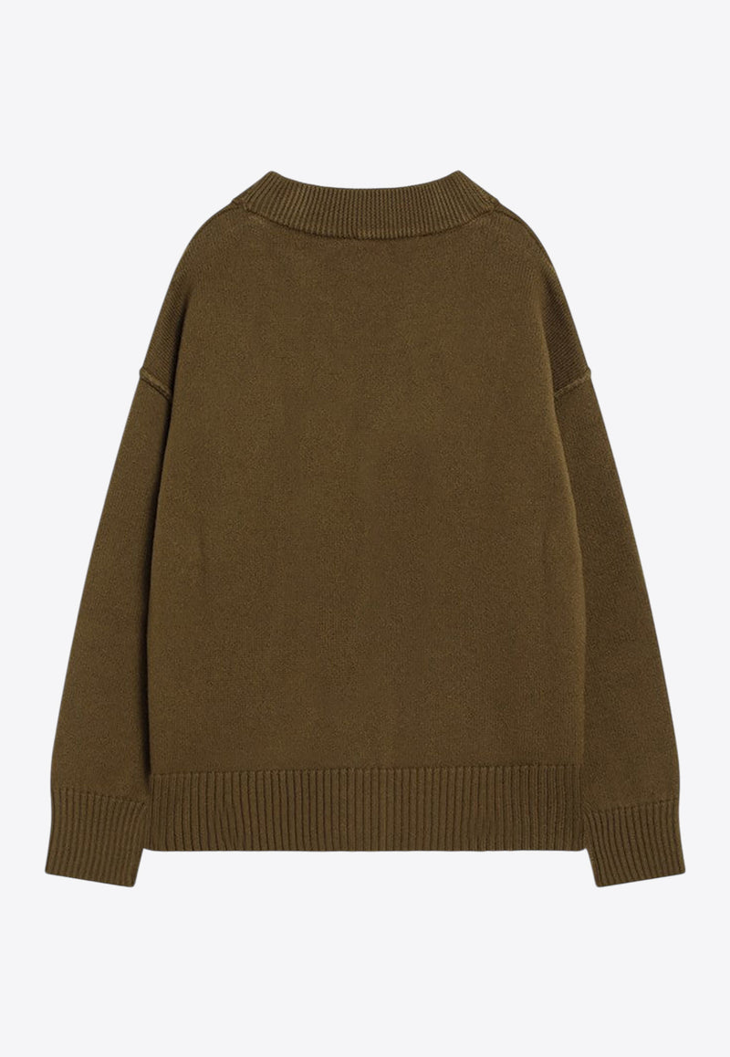 AMI PARIS Ami De Coeur Wool Cardigan Brown UKC367018/R_AMI-2988