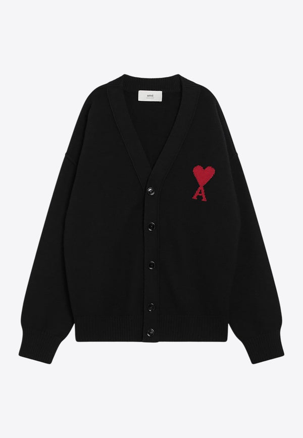 AMI PARIS Ami De Coeur Wool Cardigan Black UKC367U018/R_AMI-009
