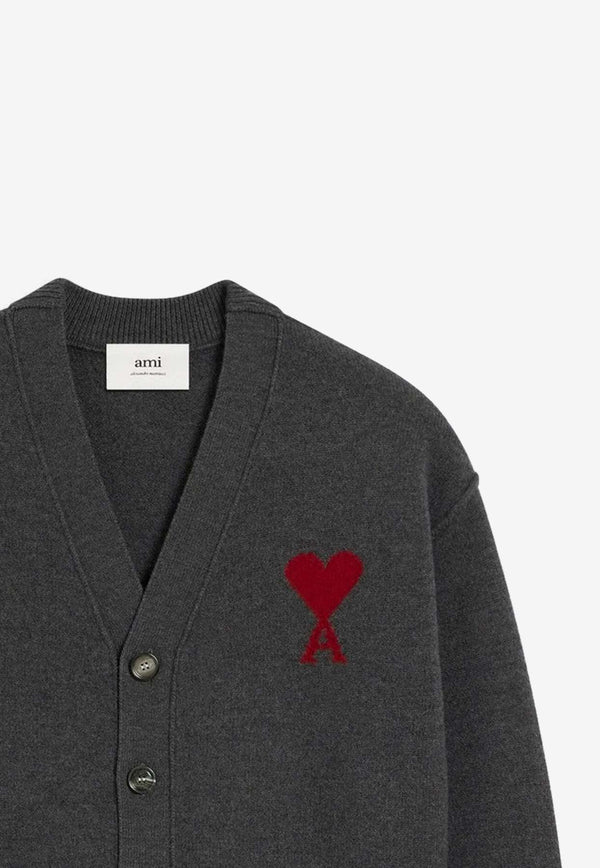AMI PARIS Ami De Coeur Wool Cardigan Gray UKC367U018/R_AMI-084