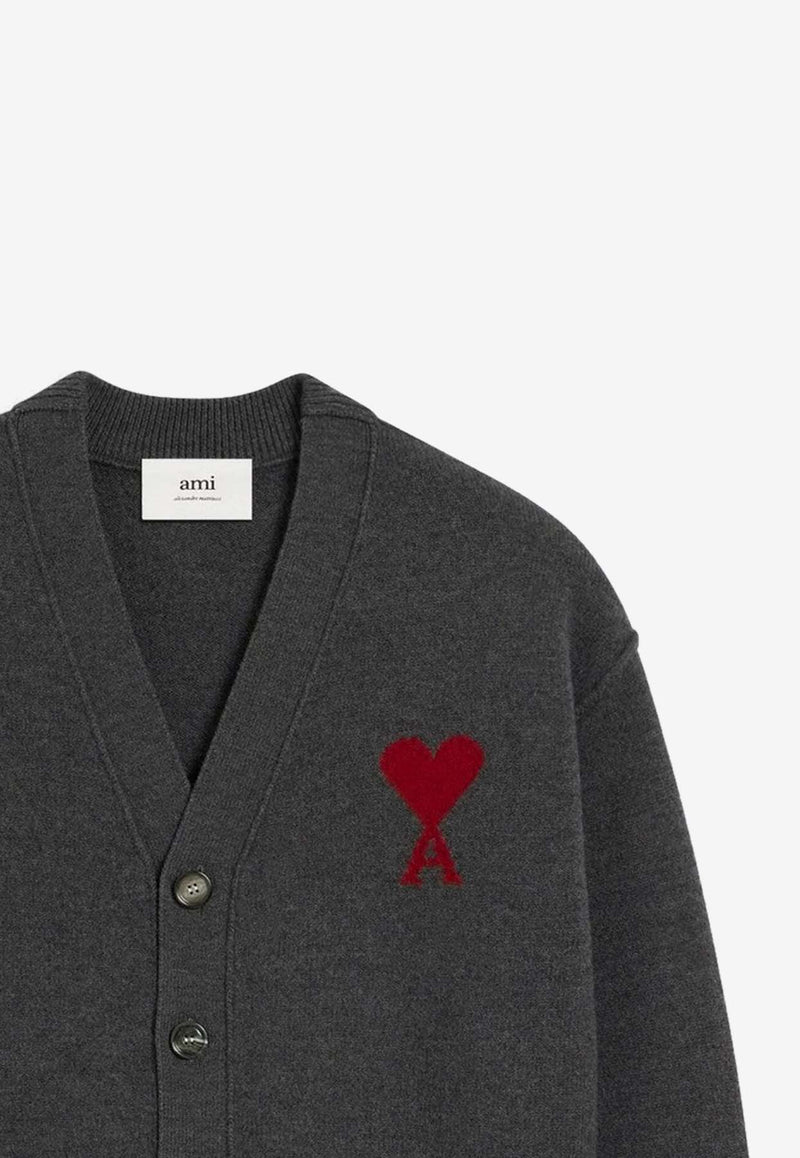 AMI PARIS Ami De Coeur Wool Cardigan Gray UKC367U018/R_AMI-084