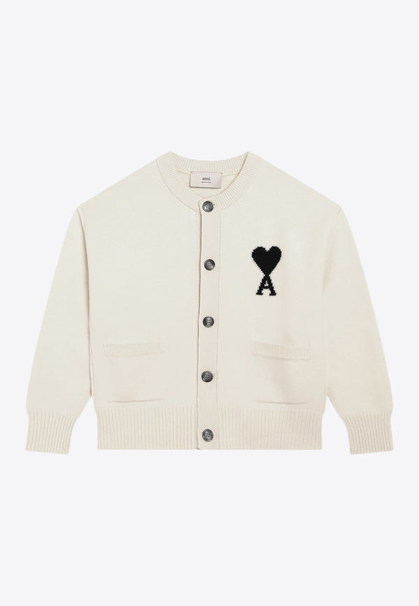 AMI PARIS Ami De Coeur Intarsia Wool Cardigan White UKC368U018/R_AMI-151
