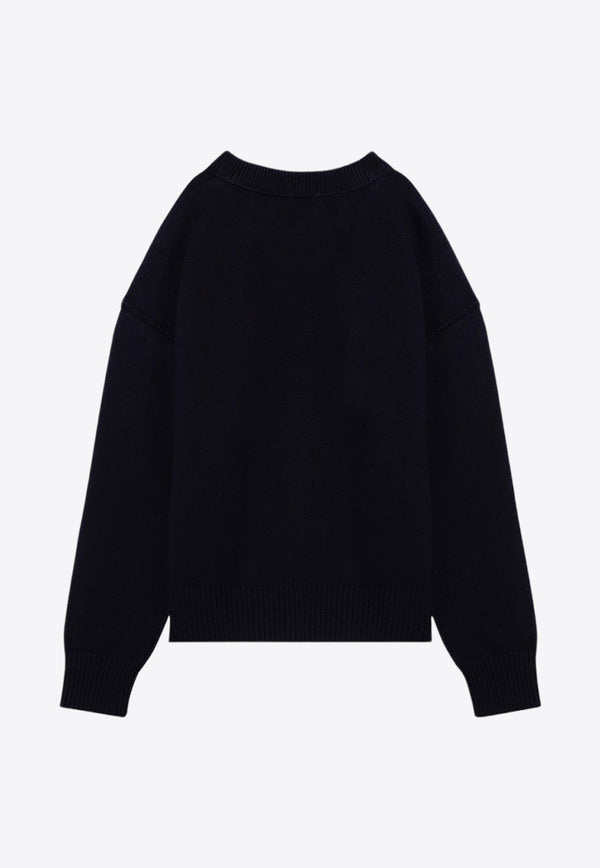 AMI PARIS Ami De Coeur Intarsia Knit Wool Sweater Blue UKS006018/P_AMI-414