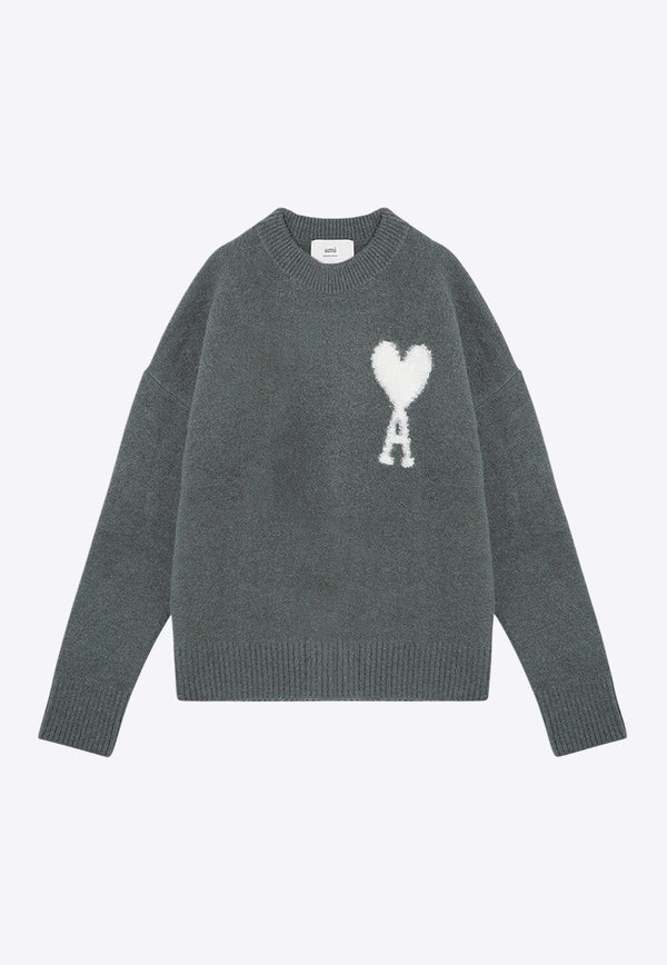 AMI PARIS Ami De Coeur Intarsia Knit Alpaca Sweater Gray UKS025UKN0032/P_AMI-4013