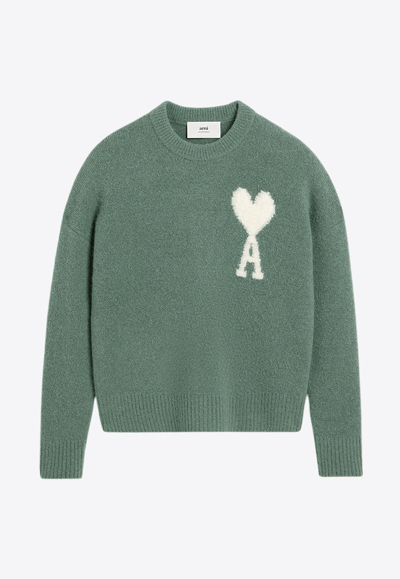 AMI PARIS Ami De Coeur Intarsia Knit Sweater Green UKS025.KN0032GREEN